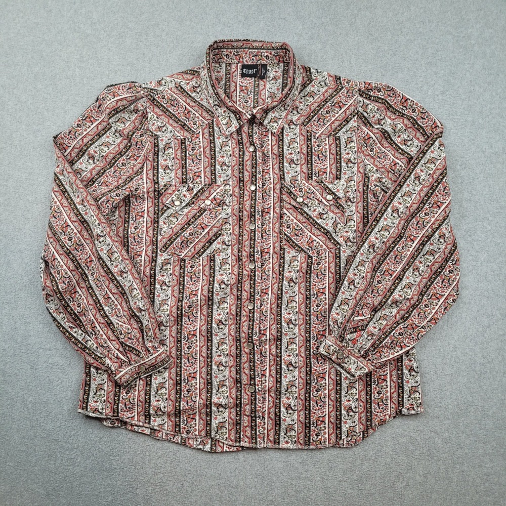 Cruel Denim‎ Western Snap Shirt Womens XL Multicolor Paisley Striped Long Sleeve
